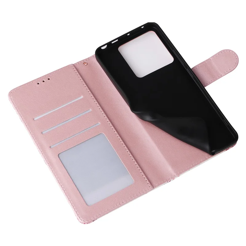 For Xiaomi Poco M7 Pro 5G  /  Redmi Note 14 5G Case Lacquered Marble Pattern Leather Phone Cover - Rose Gold