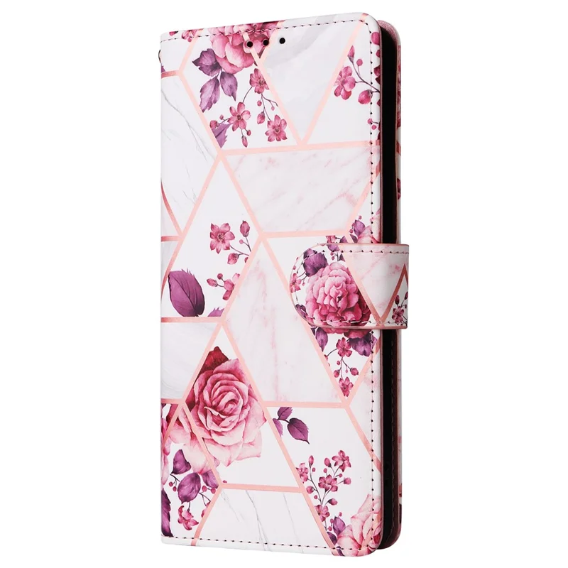 For Xiaomi Poco M7 Pro 5G  /  Redmi Note 14 5G Case Lacquered Marble Pattern Leather Phone Cover - Rose Gold