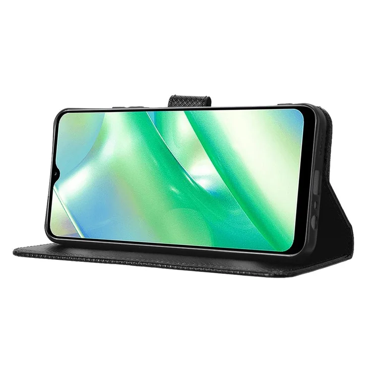 Per Realme C33 4G Diamond Texture PU Leather Flip Telef Wortet Stand Design Cover Con Cinturino - Nero