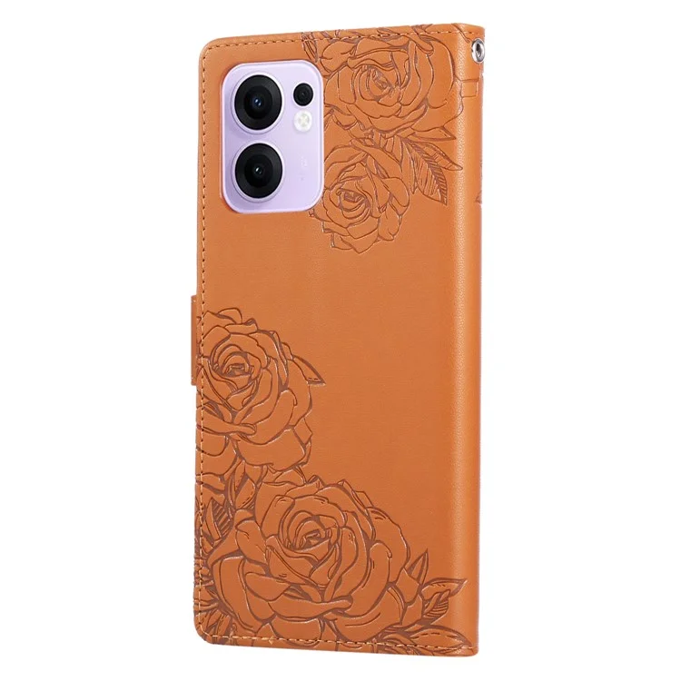 Capa para Oppo Reno13 F 5G / 4G Flor Rosa em Couro PU com Carteira e 3 Compartimentos para Cartão - Marrom