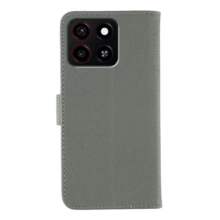 For ZTE Blade A35 Case Feather Imprint PU Leather Wallet Phone Cover - Grey