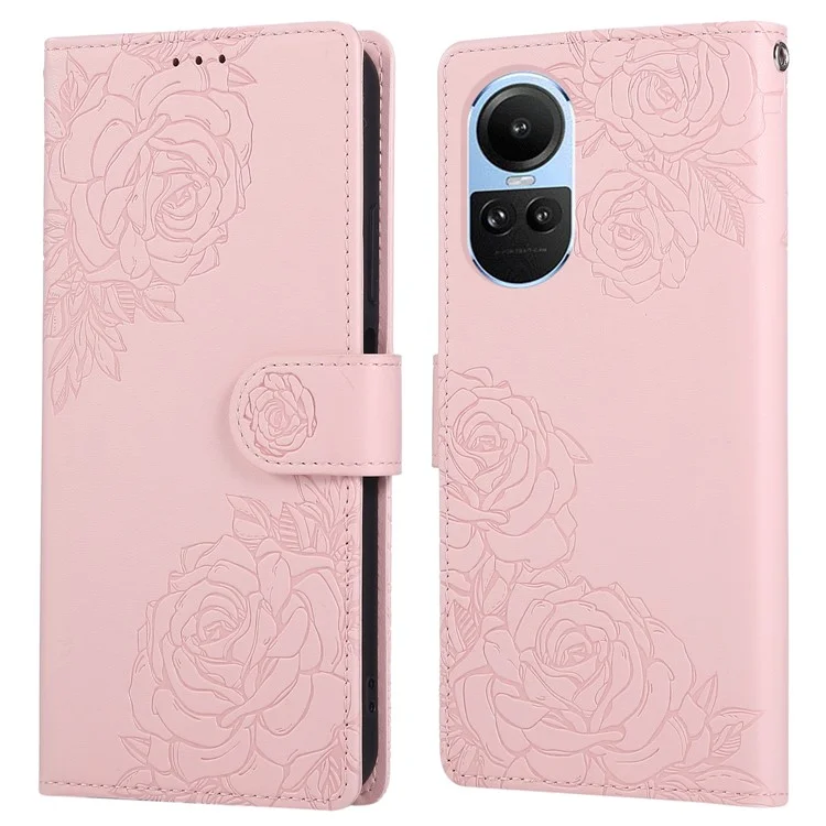Чехол для Oppo Reno10 5G (Global) / Reno10 Pro 5G (Global) с розовым цветком из искусственной кожи-кошелька с 3 отделениями для карт - Розовое золото