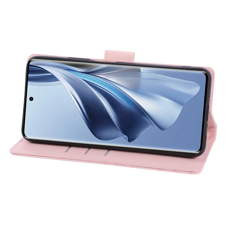 Чехол для Oppo Reno10 5G (Global) / Reno10 Pro 5G (Global) с розовым цветком из искусственной кожи-кошелька с 3 отделениями для карт - Розовое золото