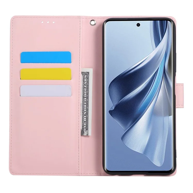 Чехол для Oppo Reno10 5G (Global) / Reno10 Pro 5G (Global) с розовым цветком из искусственной кожи-кошелька с 3 отделениями для карт - Розовое золото