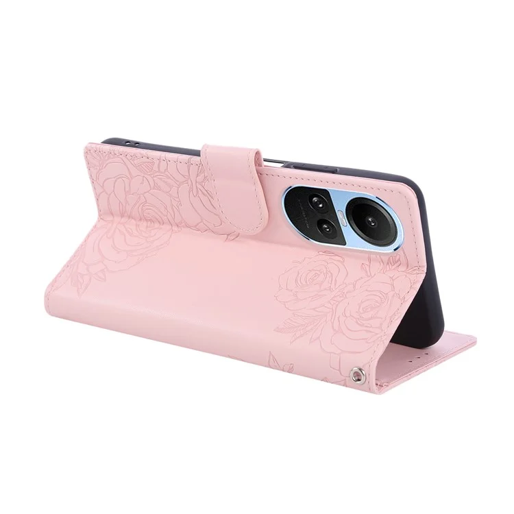Чехол для Oppo Reno10 5G (Global) / Reno10 Pro 5G (Global) с розовым цветком из искусственной кожи-кошелька с 3 отделениями для карт - Розовое золото