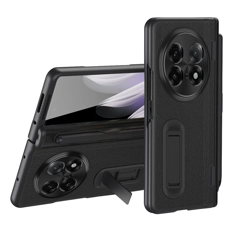Чехол для Oppo Find N5 5G с подставкой из поликарбоната + кожаный чехол-книжка с защитой экрана и стилусом - Черный
