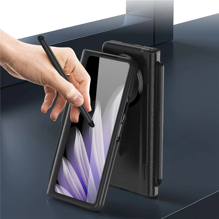Чехол для Oppo Find N5 5G с подставкой из поликарбоната + кожаный чехол-книжка с защитой экрана и стилусом - Черный