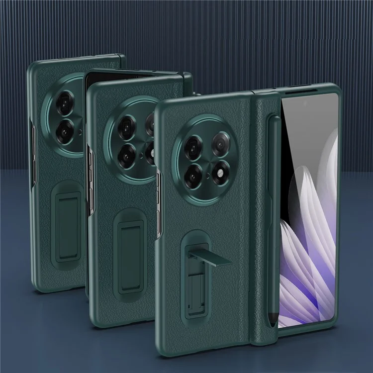 Чехол для Oppo Find N5 5G с подставкой из поликарбоната + кожаный чехол-книжка с защитой экрана и стилусом - Черный