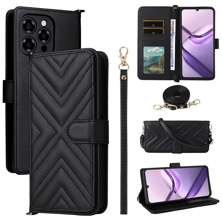 Pour Doogee Note 58 Pro / Note 58 Étui Portefeuille avec Bandoulière / Dragonne en Cuir pour Téléphone avec Support - Noir