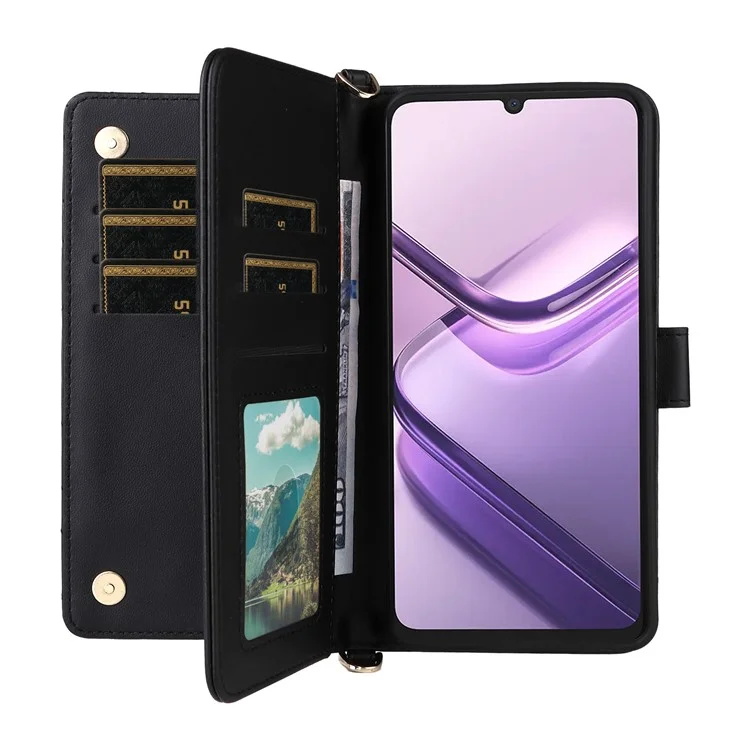 Pour Doogee Note 58 Pro / Note 58 Étui Portefeuille avec Bandoulière / Dragonne en Cuir pour Téléphone avec Support - Noir