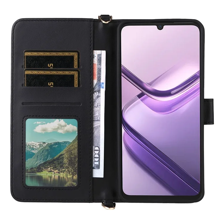 Pour Doogee Note 58 Pro / Note 58 Étui Portefeuille avec Bandoulière / Dragonne en Cuir pour Téléphone avec Support - Noir