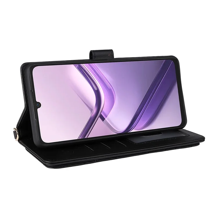 Pour Doogee Note 58 Pro / Note 58 Étui Portefeuille avec Bandoulière / Dragonne en Cuir pour Téléphone avec Support - Noir
