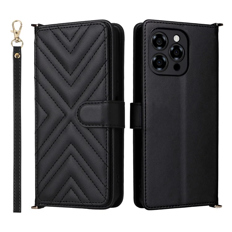 Pour Doogee Note 58 Pro / Note 58 Étui Portefeuille avec Bandoulière / Dragonne en Cuir pour Téléphone avec Support - Noir