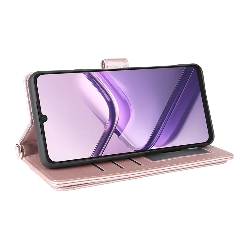 For Doogee Note 58 Pro  /  Note 58 Wallet Case with Shoulder  /  Wrist Strap Leather Phone Cover Stand - Pink