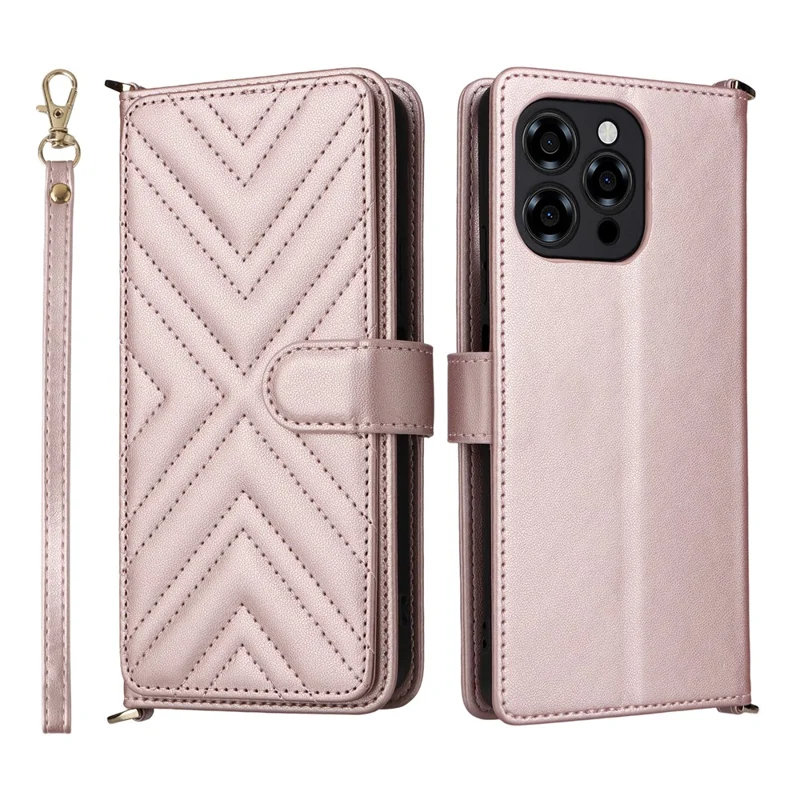 For Doogee Note 58 Pro  /  Note 58 Wallet Case with Shoulder  /  Wrist Strap Leather Phone Cover Stand - Pink