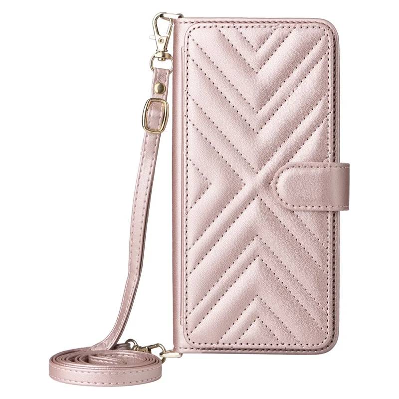 For Doogee Note 58 Pro  /  Note 58 Wallet Case with Shoulder  /  Wrist Strap Leather Phone Cover Stand - Pink