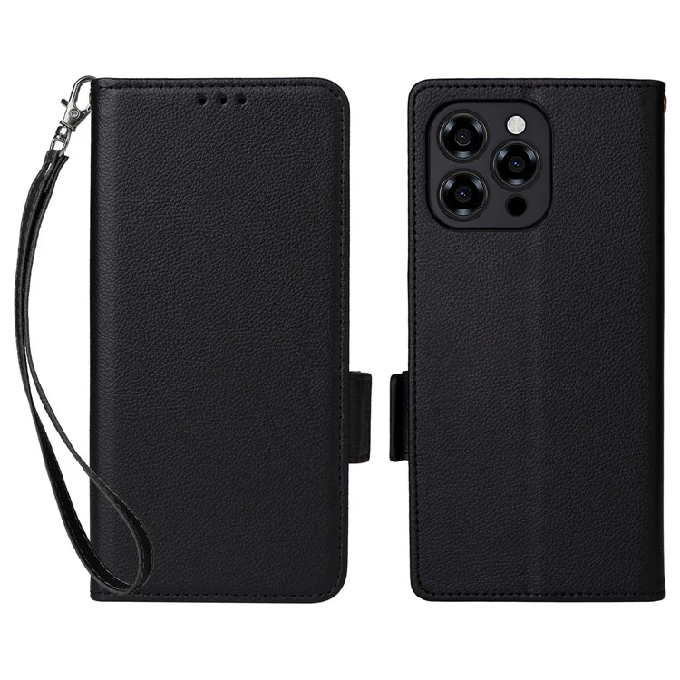 For Doogee Note 58 Pro  /  Note 58 Case with Wrist Strap Litchi Texture PU Leather Wallet Phone Cover - Black