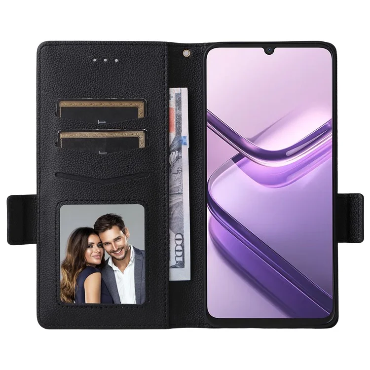 For Doogee Note 58 Pro  /  Note 58 Case with Wrist Strap Litchi Texture PU Leather Wallet Phone Cover - Black