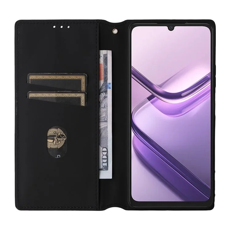 Para Doogee Note 58 Pro / Note 58 Capa Carteira em Couro com Padrão de Losango - Preto