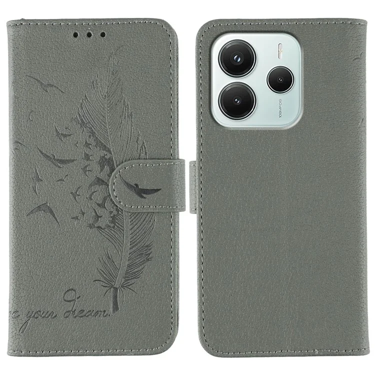 Für Xiaomi Redmi Note 14 5G / Poco M7 Pro 5G Hülle Federprägung PU-Leder Brieftasche Handyhülle - Grau