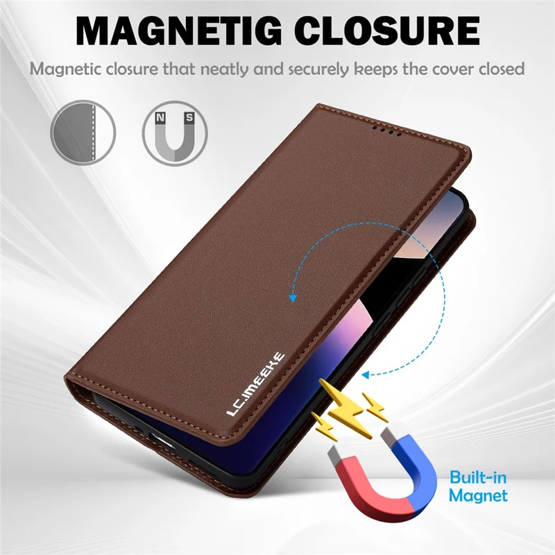 LC.IMEEKE L1 Serie für Xiaomi Redmi Note 14 Pro 4G Hülle PU-Leder Brieftasche Ständer Schutzhülle - Braun