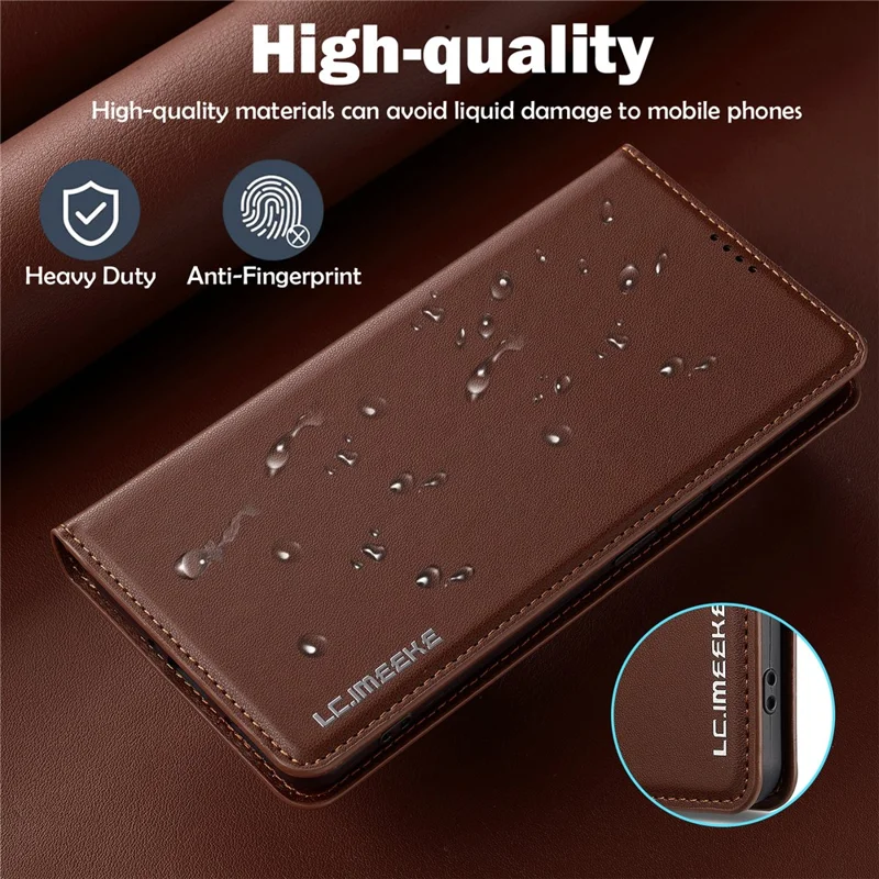 LC.IMEEKE L1 Serie für Xiaomi Redmi Note 14 Pro 4G Hülle PU-Leder Brieftasche Ständer Schutzhülle - Braun