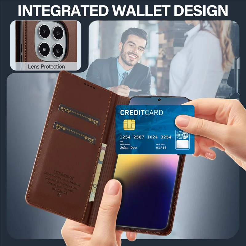 LC.IMEEKE L1 Serie für Xiaomi Redmi Note 14 Pro 4G Hülle PU-Leder Brieftasche Ständer Schutzhülle - Braun