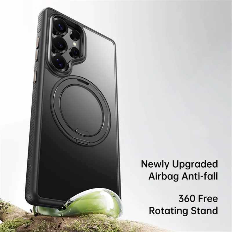 For Samsung Galaxy S25 Ultra Magnetic Case Rotating Gear Pivot Kickstand PC + TPU Phone Back Cover - Matte Black