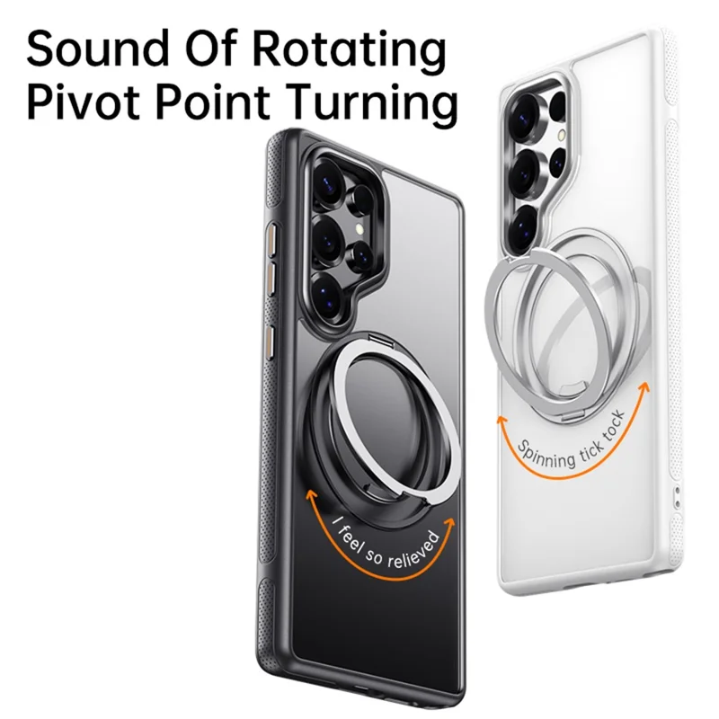 For Samsung Galaxy S25 Ultra Magnetic Case Rotating Gear Pivot Kickstand PC + TPU Phone Back Cover - Matte Black