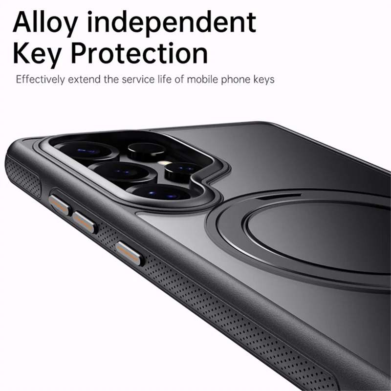 For Samsung Galaxy S25 Ultra Magnetic Case Rotating Gear Pivot Kickstand PC + TPU Phone Back Cover - Matte Black