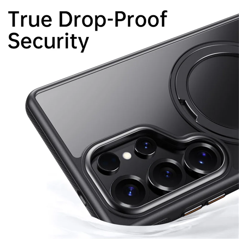 For Samsung Galaxy S25 Ultra Magnetic Case Rotating Gear Pivot Kickstand PC + TPU Phone Back Cover - Matte Black