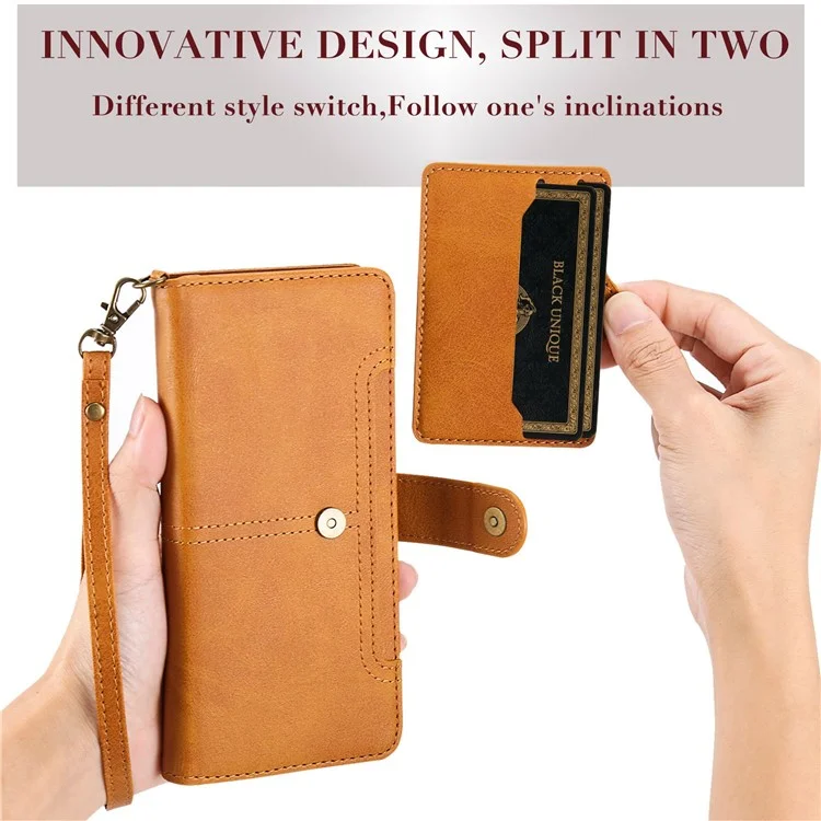 KT Leather Series-4 per iPhone 14 Pro 2-in-1 Custodia Staccabile TPU Retro in Pelle PU Custodia Telefonica Pieghevole con Supporto per il Portafoglio con Cinturino - Arancione