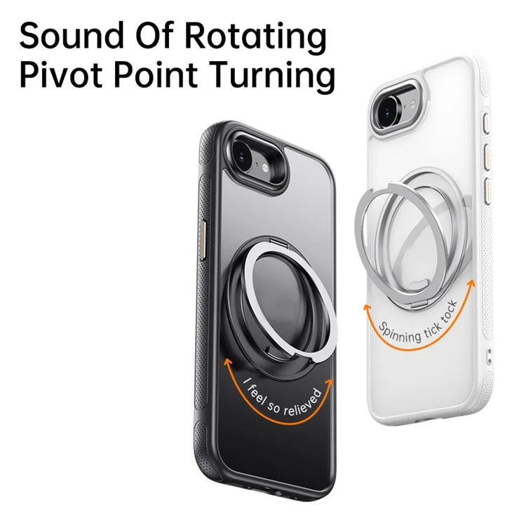 Coque Magnétique à Rotation et Béquille pour iPhone 16e - Boîtier Arrière en PC + TPU - Noir Mat