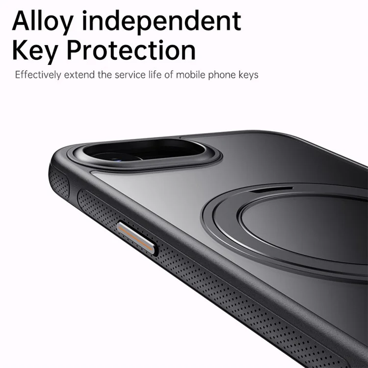 Coque Magnétique à Rotation et Béquille pour iPhone 16e - Boîtier Arrière en PC + TPU - Noir Mat
