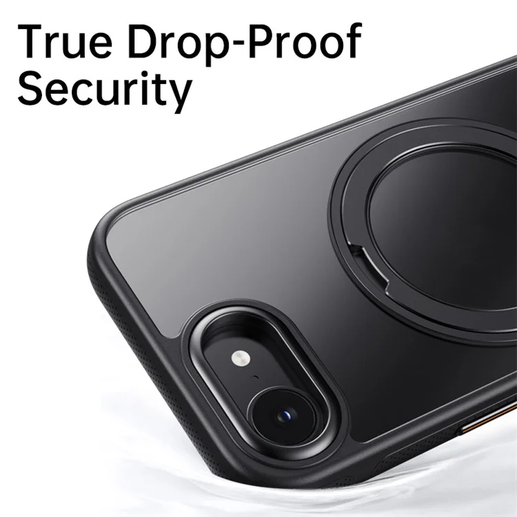 Coque Magnétique à Rotation et Béquille pour iPhone 16e - Boîtier Arrière en PC + TPU - Noir Mat