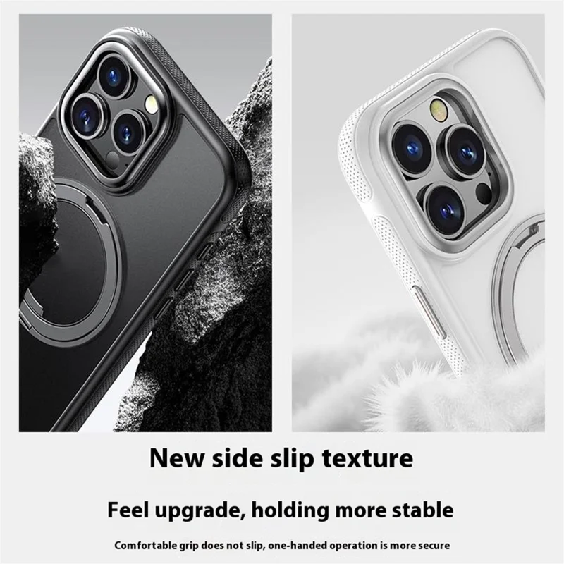 For iPhone 16 Pro Max Magnetic Case Rotating Gear Pivot Kickstand PC + TPU Phone Back Cover - Matte White