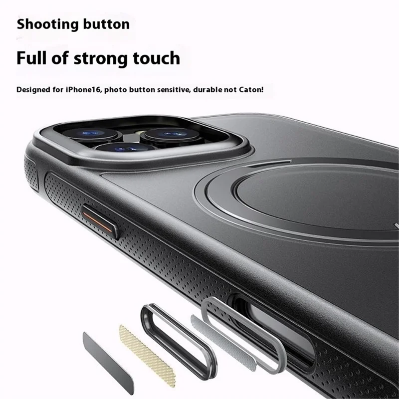 For iPhone 16 Pro Max Magnetic Case Rotating Gear Pivot Kickstand PC + TPU Phone Back Cover - Matte White