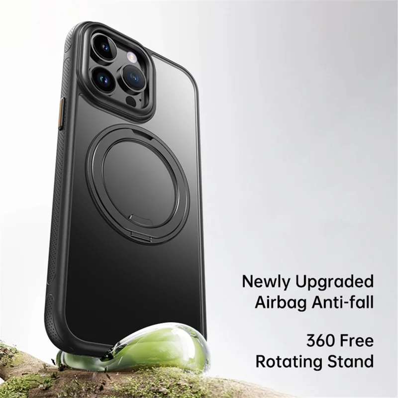 For iPhone 15 Pro Magnetic Case Rotating Gear Pivot Kickstand PC + TPU Phone Back Cover - Matte Black