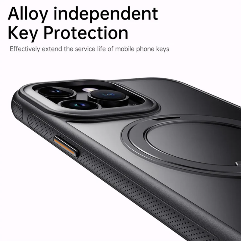 For iPhone 15 Pro Magnetic Case Rotating Gear Pivot Kickstand PC + TPU Phone Back Cover - Matte Black