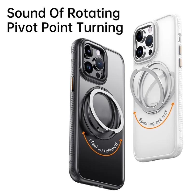 For iPhone 14 Pro Magnetic Case Rotating Gear Pivot Kickstand PC + TPU Phone Back Cover - Matte Black