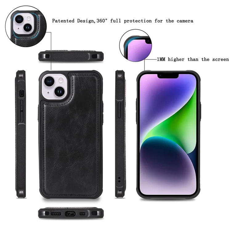 For iPhone 14 Plus Magnetic Case Detachable PU Leather Zipper Wallet Cover - Blackish Green