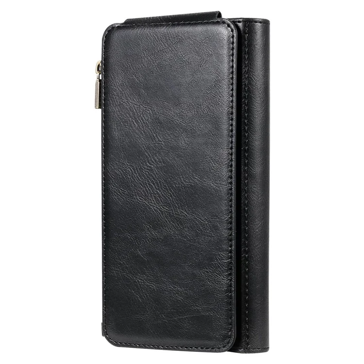 For iPhone 14 Plus Magnetic Case Detachable PU Leather Zipper Wallet Cover - Blackish Green