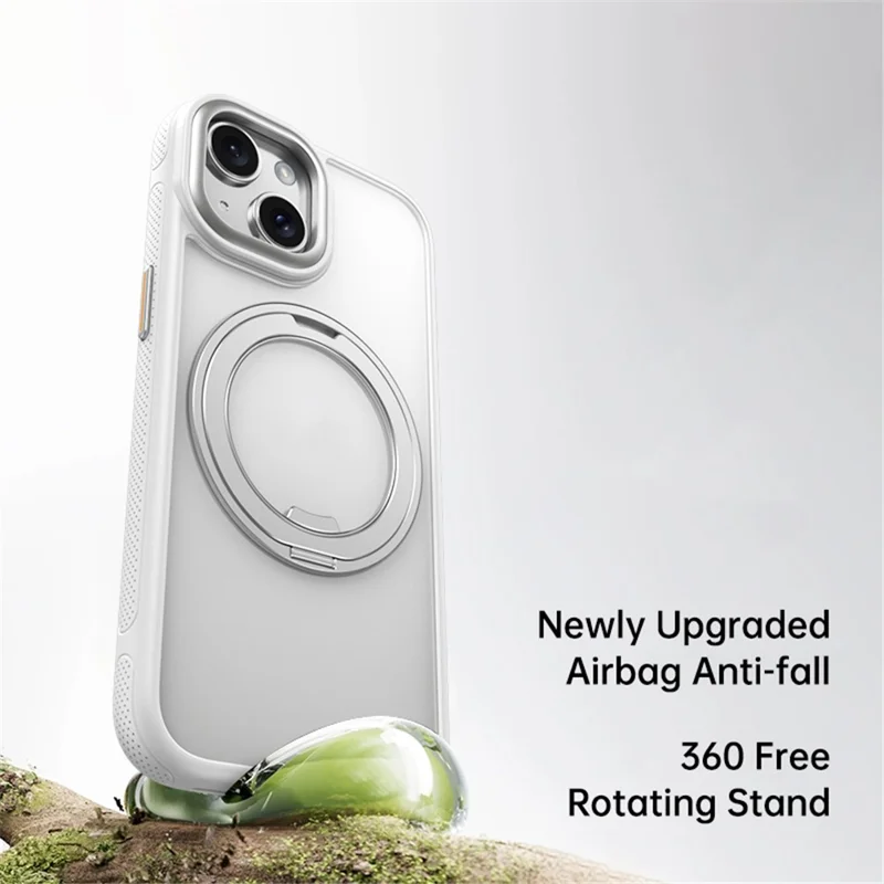 For iPhone 15 Magnetic Case Rotating Gear Pivot Kickstand PC + TPU Phone Back Cover - Matte White