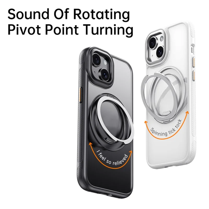 For iPhone 15 Magnetic Case Rotating Gear Pivot Kickstand PC + TPU Phone Back Cover - Matte White