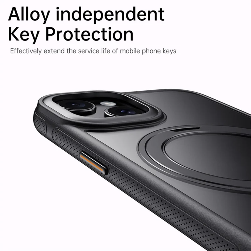 For iPhone 15 Magnetic Case Rotating Gear Pivot Kickstand PC + TPU Phone Back Cover - Matte White