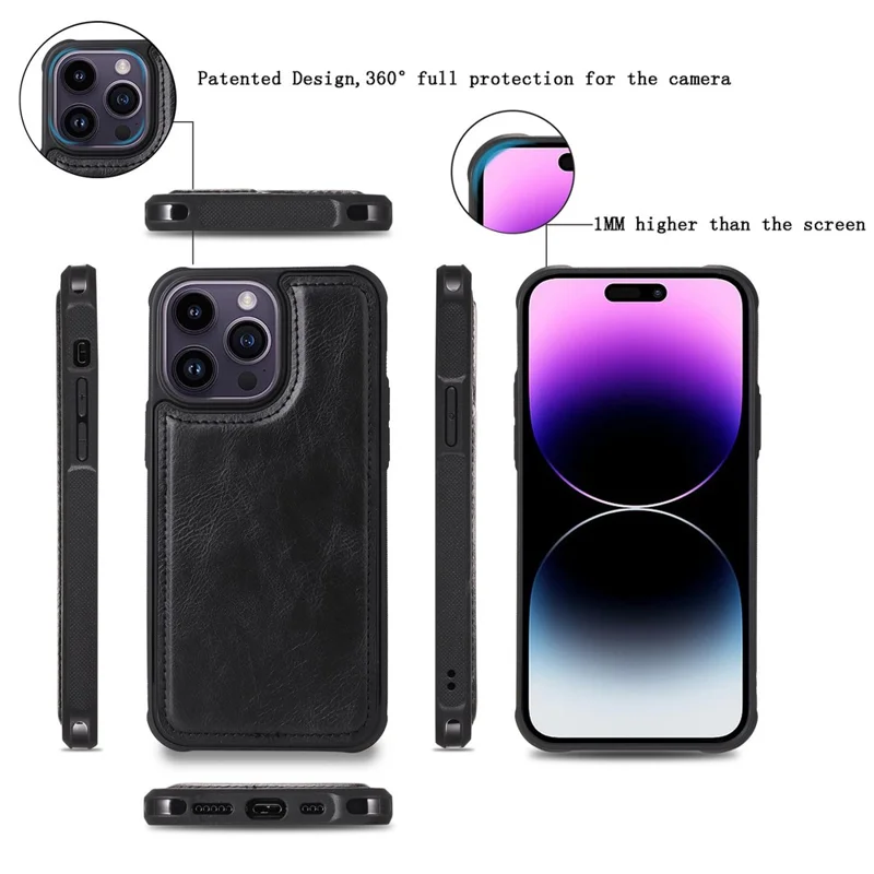 For iPhone 14 Pro Max Magnetic Case Detachable PU Leather Zipper Wallet Cover - Black