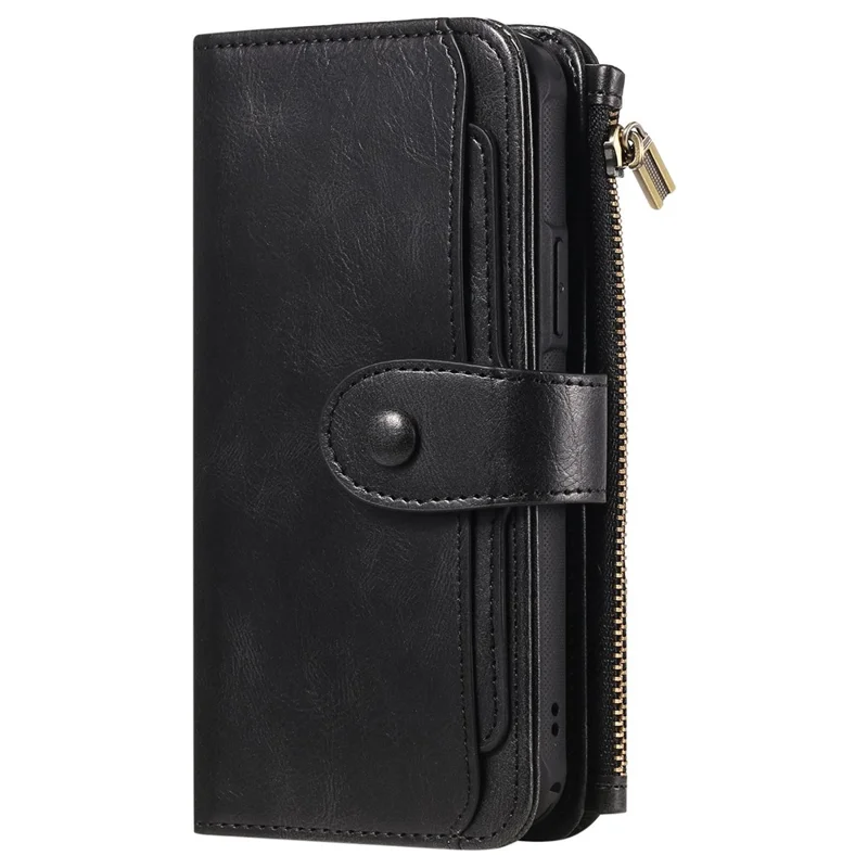 For iPhone 14 Pro Max Magnetic Case Detachable PU Leather Zipper Wallet Cover - Black