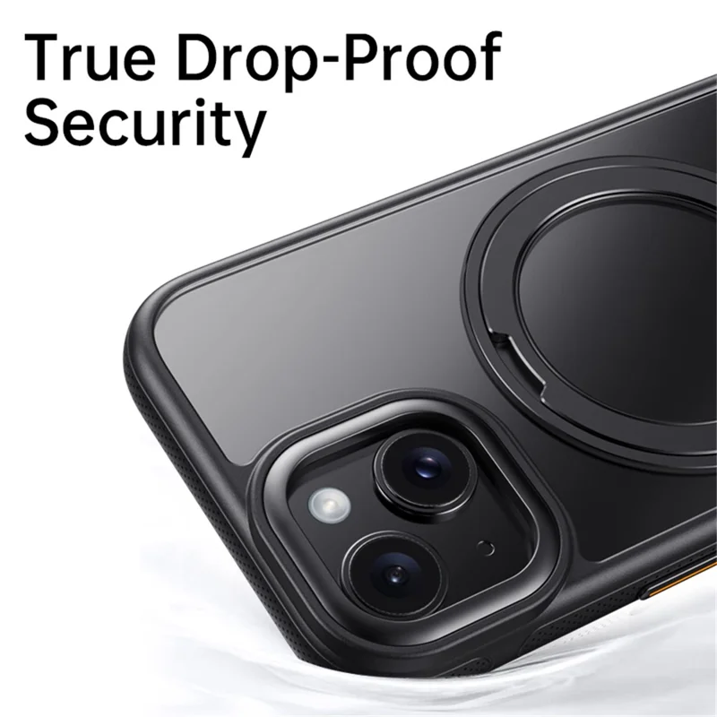 For iPhone 14  /  13 Magnetic Case Rotating Gear Pivot Kickstand PC + TPU Phone Back Cover - Matte Black