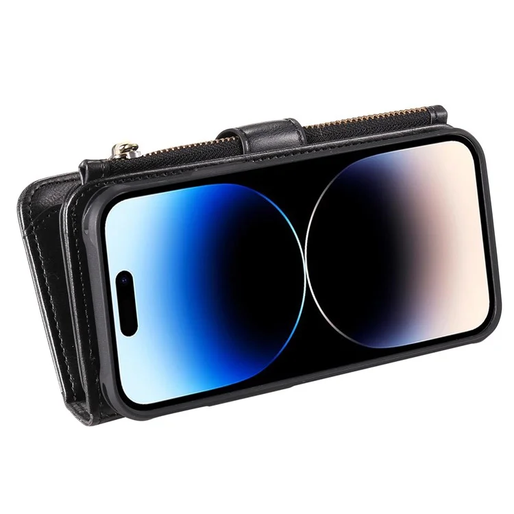 KT Serie Multifuncional-3 Para Iphone 14 Pro Multifunción Case de Teléfonos Policita de Bolsillo Retro Retro PU TPU TPU Teléfono Inner - Negro