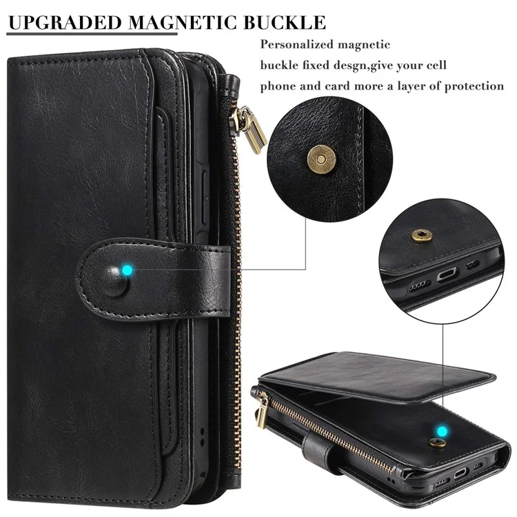 KT Serie Multifuncional-3 Para Iphone 14 Pro Multifunción Case de Teléfonos Policita de Bolsillo Retro Retro PU TPU TPU Teléfono Inner - Negro